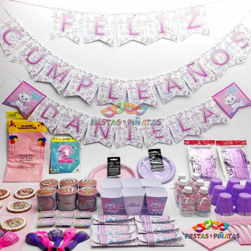 KIT PERSONALIZADO TEMATICA GATA MERY CUMPLEAÑOS NIÑAS - Fiestas y Piñatas  Bogotá ✓ - Piñatería Online